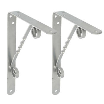 AMIG Plankdrager/steun/beugel Decoratief - 2x - metaal - zilvergrijs - H150 x B125 mm - Tot 145 kg - Plankdragers