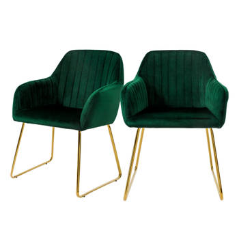 Eetkamerstoelen met rugleuning set van 2 groen fluwelen bekleding met metalen poten ML-Design