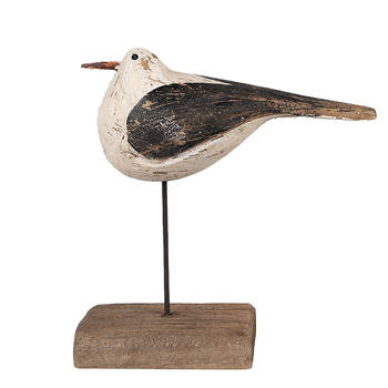 Clayre & Eef Decoratie Beeld Vogel 13 cm Wit Zwart Hout Wit