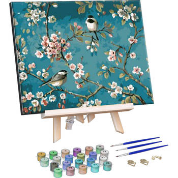 Rubye® Schilderen Op Nummer Volwassenen – Vogels en Bloemen – Met Canvas Schildersdoek en Penselen - 40x50cm
