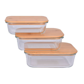 Broodtrommel 750 ml Lunchbox Met Deksel Vershoudbakjes Borosilicaat Glas en Bamboo Saladekom Geschikt voor
