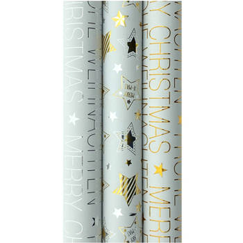 GOLD and SILVER cadeaupapier - Kerstpapier inpakpapier voor Kerst - 3 meter x 70 cm - 3 rollen