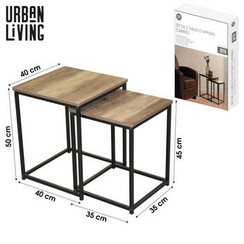 Urban Living - Set van 2 Vierkante Houten Bijzettafels Joya - Koffietafel set van 2