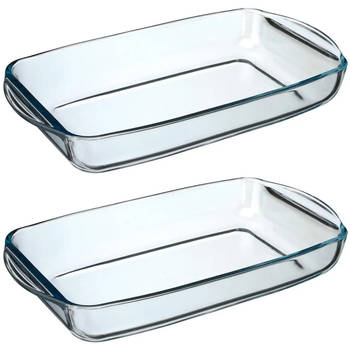 2x stuks ovenschaal rechthoek - Transparant - Geglazuurd glas - 34 x 19 x 5 cm - Ovenschalen
