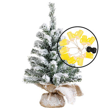 Mini kerstboom - besneeuwd - met bier thema verlichting - H45 cm - Kunstkerstboom