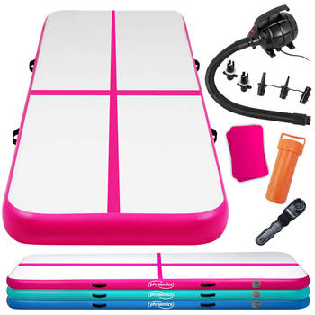 Opblaasbare PVC gym mat, Roze, 4 meter, met elektrische luchtpomp, gymnastiekmat, trainingsmat, fitnessmat