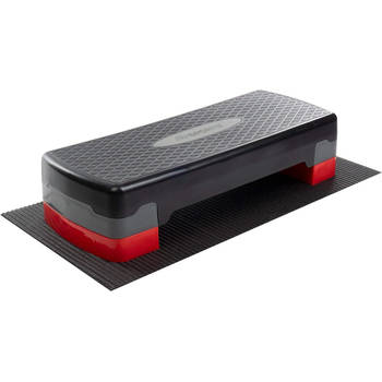 ScSPORTS Aerobic Step, fitness step, in hoogte verstelbaar, met mat, zwart/rood/grijs, 68 x 28 x 10/15 cm