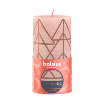 Bolsius - Rustiek stompkaars silhouette 130 x 68 mm Misty pink print kaars