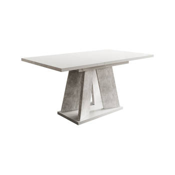 Meubella Eetkamertafel Matrix - Wit hoogglans - Betonlook - 160 cm - Uitschuifbaar