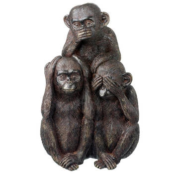 Parlane Living Monkeys-ornament - Beeld van 3 aapjes die horen, zien en zwijgen - Zwart met goud - 32 cm