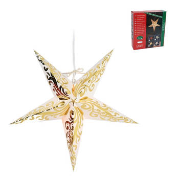 Hangende kerstster Diameter 45 cm - Inclusief Verlichtingskabel - Goud & Wit