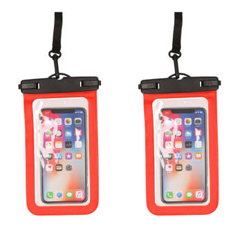 2x Stuks Bellatio Design waterdicht telefoonhoesje voor alle telefoons tot 6 inch rood - Telefoonhoesjes