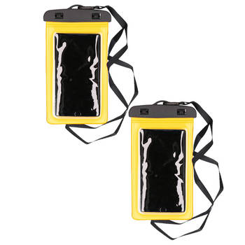 2x Stuks Bellatio Design waterdicht telefoonhoesje voor alle telefoons tot 6 inch geel - Telefoonhoesjes