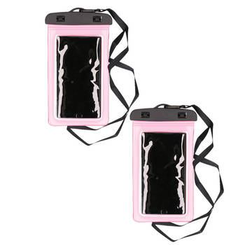 2x Stuks Bellatio Design waterdicht telefoonhoesje voor alle telefoons tot 6 inch roze - Telefoonhoesjes