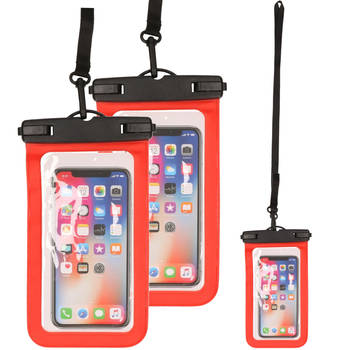 Set van 3x stuks Bellatio Design waterdicht telefoonhoesje voor alle telefoons tot 6 inch rood - Telefoonhoesjes