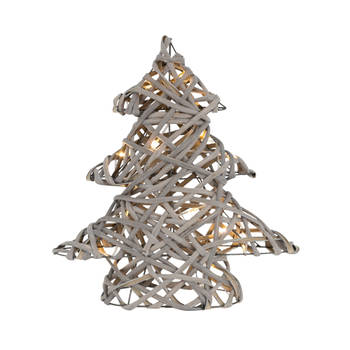 Deco kerstboom met 15 warm witte LED's 28x30 cm Grijs gemaakt van rotan en metaal