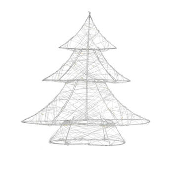 Deco kerstboom met warm witte LED's 30cm hoog zilverkleurig metaal