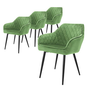 ML-Design set van 4 eetkamerstoelen met armleuning en rugleuning, groen, keukenstoel met fluwelen bekleding,