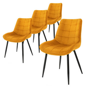 ML-Design Set van 4 eetkamerstoelen met rugleuning, oker, keukenstoel met fluwelen bekleding, gestoffeerde stoel