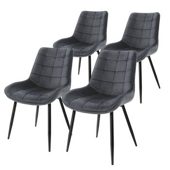 ML-Design set van 4 eetkamerstoelen met rugleuning, antraciet, keukenstoel met fluwelen bekleding met metalen poten