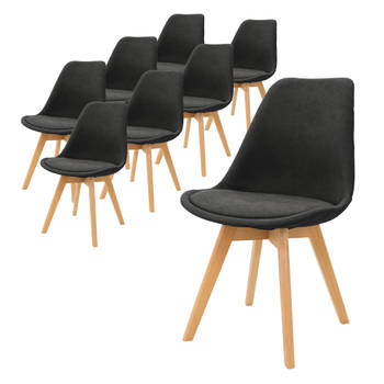ML-Design set van 8 eetkamerstoelen met rugleuning, zwart, Scandinavische gestoffeerde stoelen met beukenhouten poten