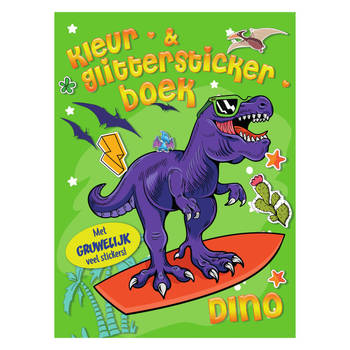 Mondikaarten Kleur& Glitter Stickerboek Dino