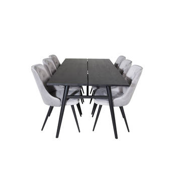 Sleek eethoek eetkamertafel uitschuifbare tafel lengte cm 195 / 280 zwart en 6 Velvet Deluxe eetkamerstal velours