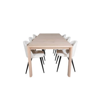 SliderWW eethoek eetkamertafel uitschuifbare tafel lengte cm 170 / 250 eik wit washeded en 6 Velvet eetkamerstal fluweel