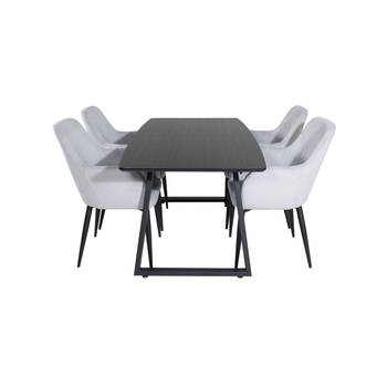 IncaBLBL eethoek eetkamertafel uitschuifbare tafel lengte cm 160 / 200 zwart en 4 Comfort eetkamerstal fluweel