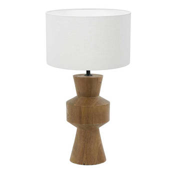 Light Living tafellamp Gregor - wit - hout - 17 cm - E27 fitting - 3594BE