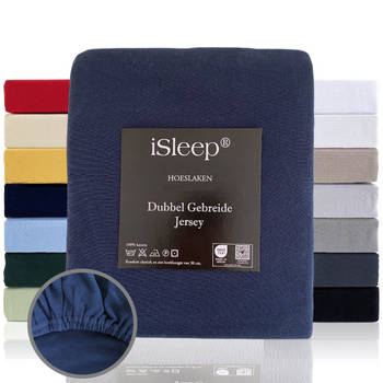 iSleep Hoeslaken Dubbel Jersey - Donker Blauw - 90/100x210/220 cm