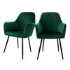 Eetkamerstoelen met rugleuning & armleuning set van 2 groen met fluwelen bekleding en metalen poten ML-Design