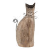 HAES DECO - Decoratie Beeld Kat 26 cm Bruin Hout IJzer