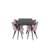SilarBLExt eethoek eetkamertafel uitschuifbare tafel lengte cm 120 / 160 zwart en 4 Velvet eetkamerstal velours roze,