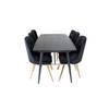 Gold eethoek eetkamertafel uitschuifbare tafel lengte cm 180 / 220 zwart en 6 Velvet Deluxe eetkamerstal velours zwart,