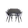 Sleek eethoek eetkamertafel uitschuifbare tafel lengte cm 195 / 280 zwart en 6 Velvet eetkamerstal fluweel lichtgrijs,