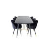 Gold eethoek eetkamertafel uitschuifbare tafel lengte cm 180 / 220 zwart en 6 Velvet eetkamerstal velours zwart, messing
