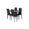 SilarBLExt eethoek eetkamertafel uitschuifbare tafel lengte cm 120 / 160 zwart en 4 Slim High Back eetkamerstal PU
