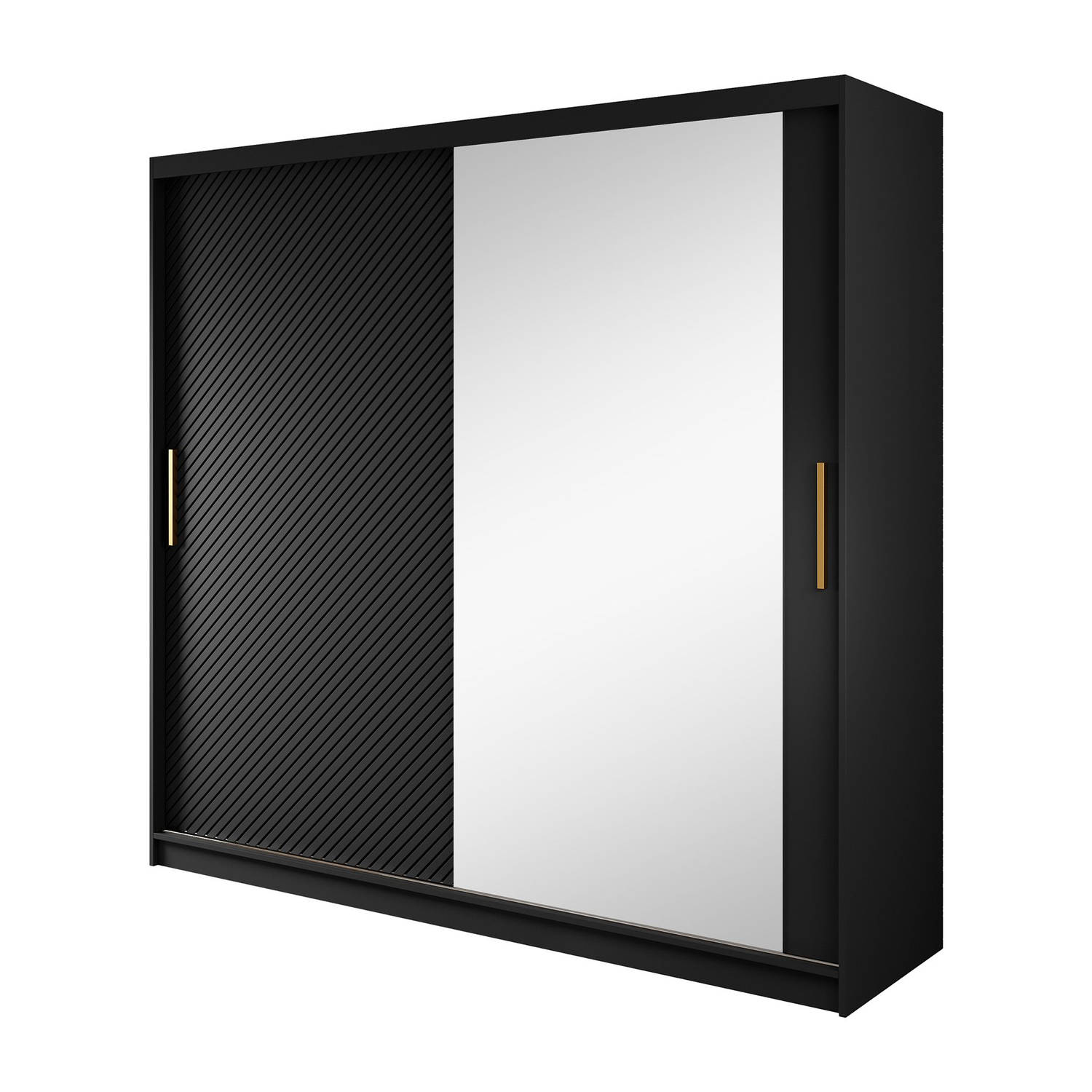 Meubella - Kledingkast Resort - Mat zwart - 200 cm - Met spiegel