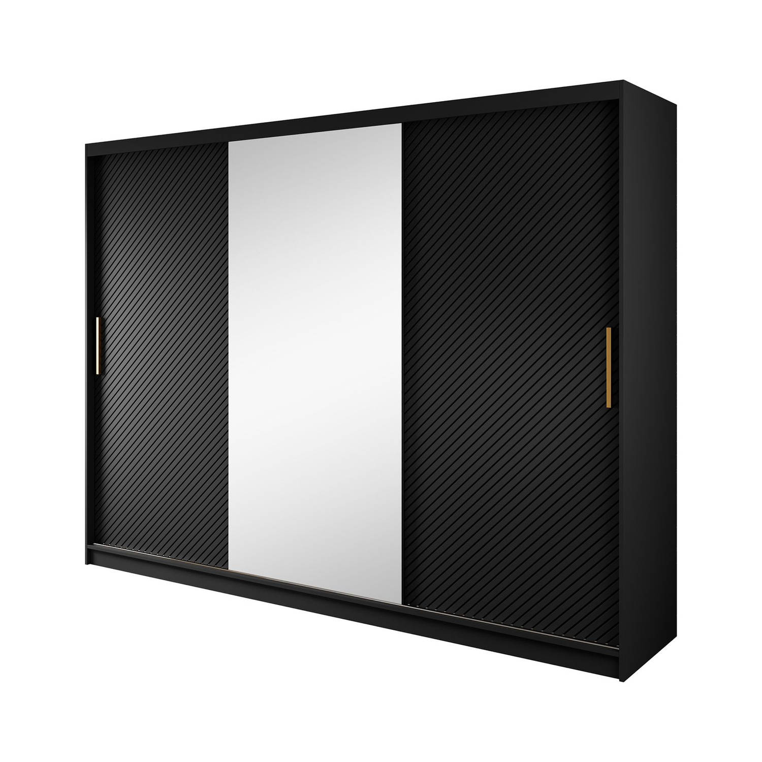 Meubella - Kledingkast Resort - Mat zwart - 250 cm - Met spiegel