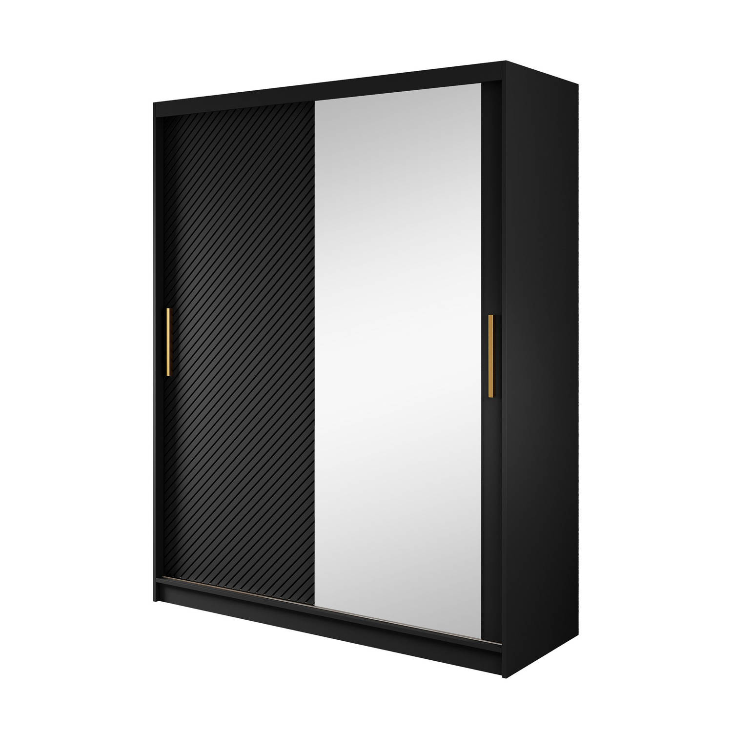 Meubella - Kledingkast Resort - Mat zwart - 150 cm - Met spiegel