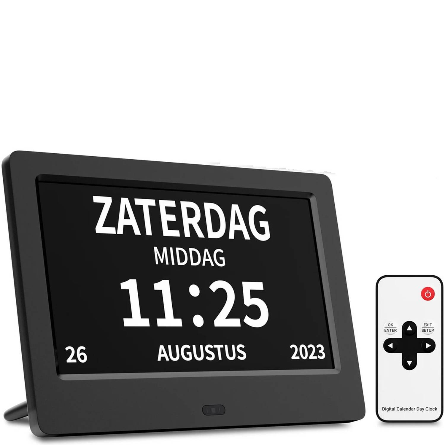 FEDEC Digitale Dementieklok XL Beeldscherm Afstandsbediening Alarmfunctie Kalenderklok Zwart