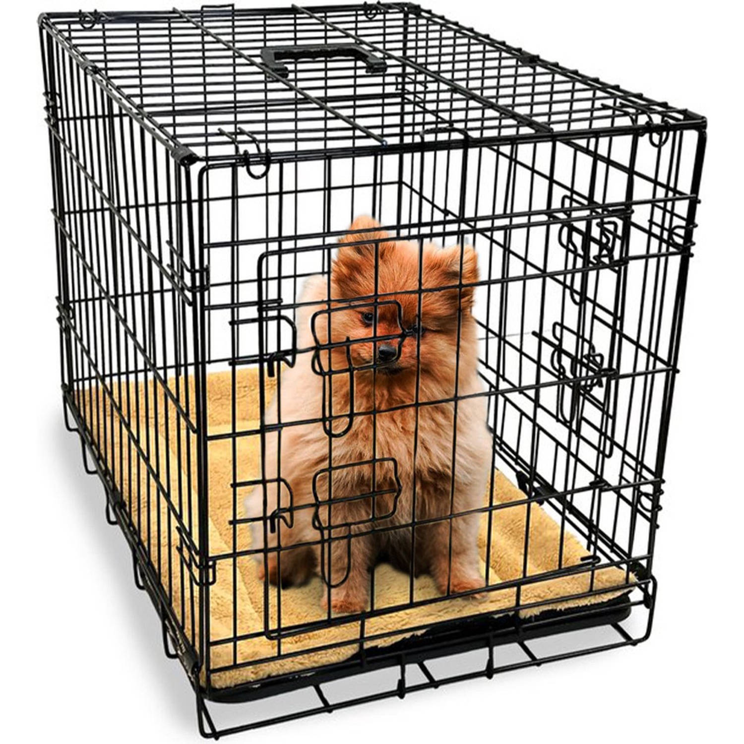 Gopets Hondenbench Opvouwbaar S - Bench - Voor Honden - Incl. Plaid - 2 Deuren - 61 x 43 x 48 cm