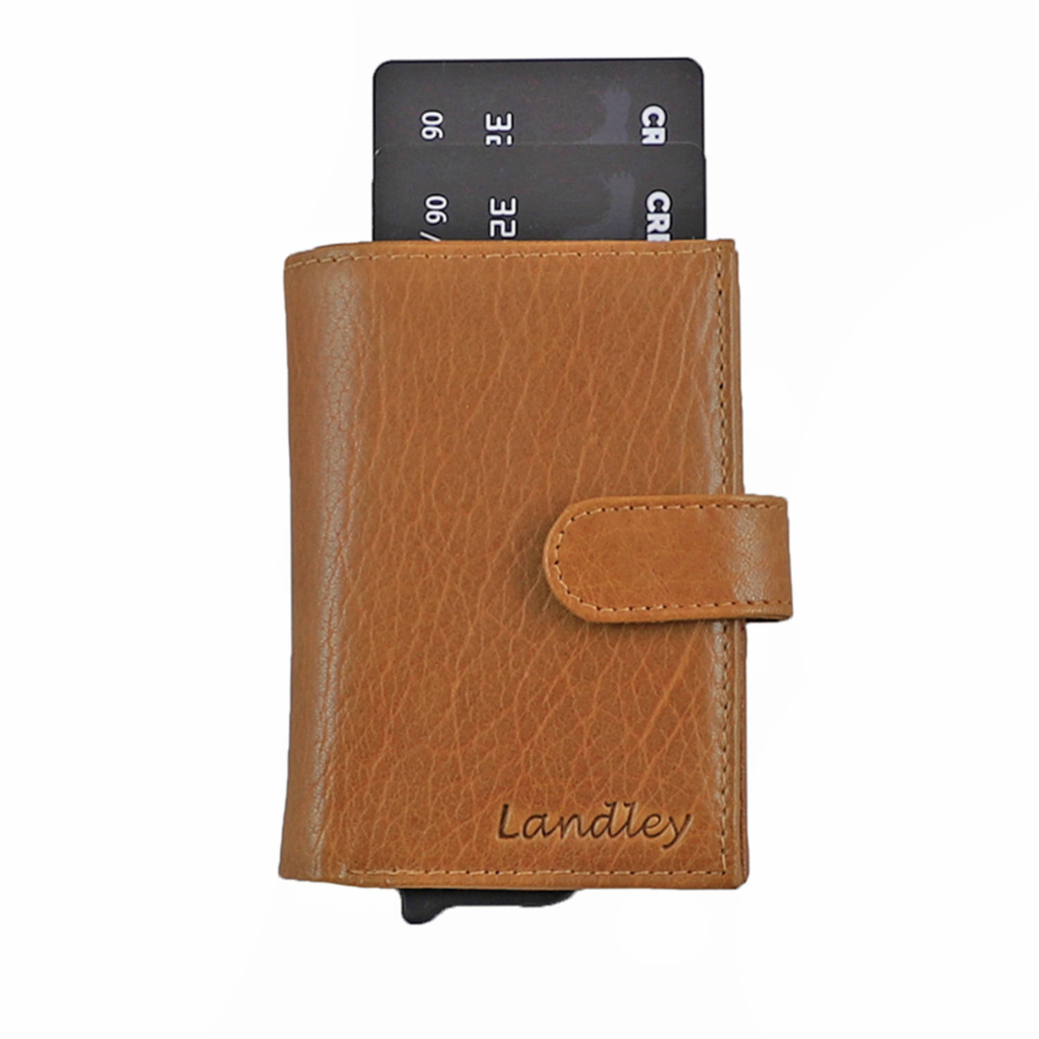 Landley Creditcardhouder met Muntgeldvak RFID Cognac