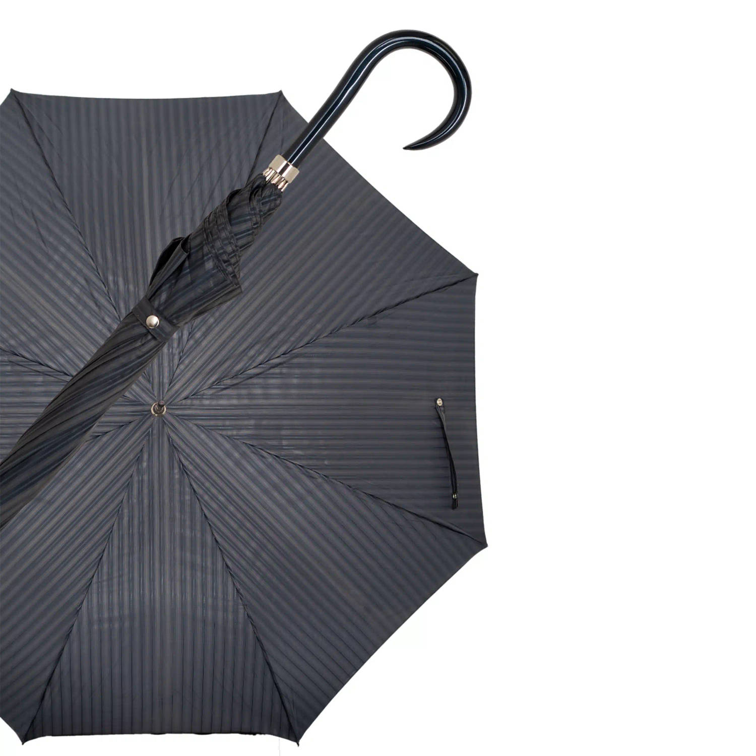 Gastrock Paraplu - Italiaanse satijn stof - Donkergrijs - Luxe paraplu - Lengte 91 cm - Doorsnede doek 61 cm - Aluminium frame - Handvat van metallic gelakt esdoornhout - Paraplu v