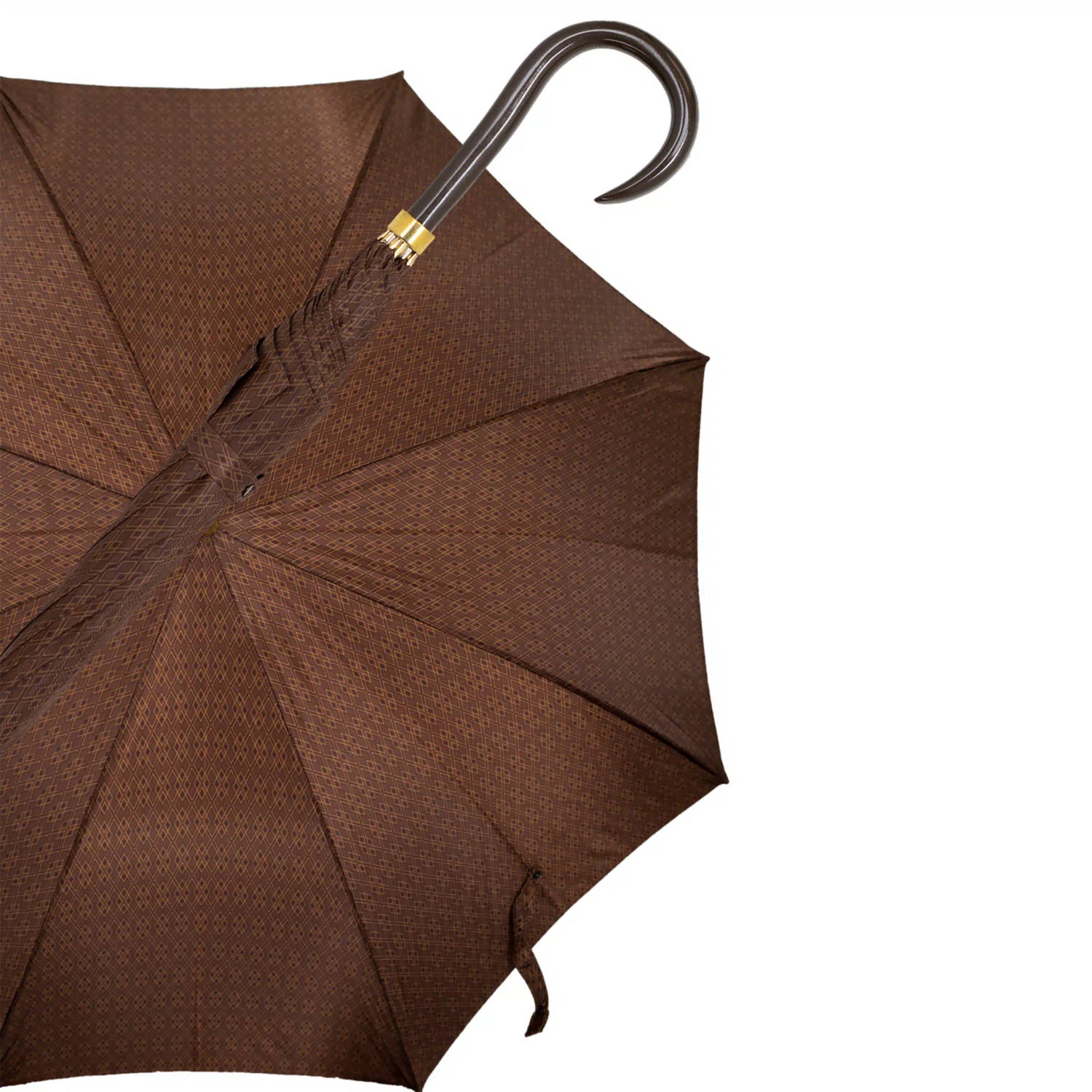 Gastrock Paraplu - Italiaanse satijn stof - Donkerbruin - Luxe paraplu - Lengte 91 cm - Doorsnede doek 61 cm - Aluminium frame - Handvat van metallic gelakt esdoornhout - Paraplu v