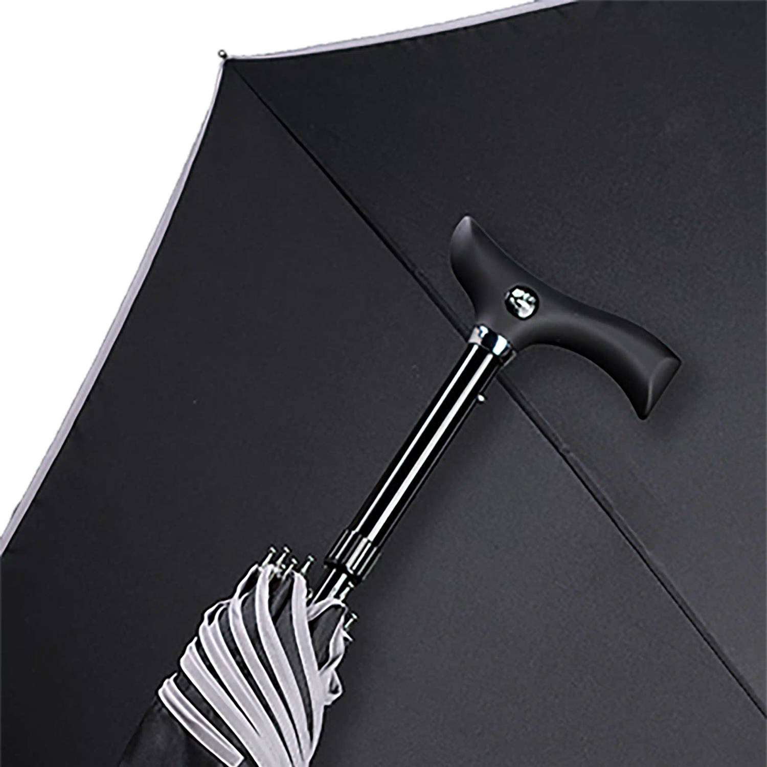 Gastrock Verstelbare wandelstok paraplu - Polyesterdoek - Zwart - Verstelbaar van 83 tot 93 cm - Doorsnede doek 104 cm - Aluminium frame - Fritz handvat van acetaat - Wandelstokken