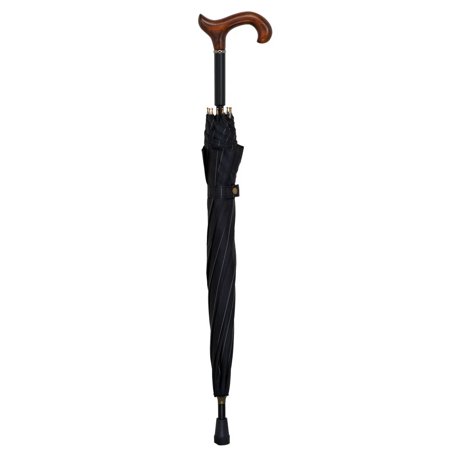 Gastrock Paraplu wandelstok - 78 cm lang - Derby handvat van beukenhout - Aluminium frame - Donkergrijs met lijnen polyester doek - Doorsnee doek 84 cm - Wandelstokken - Paraplu wa