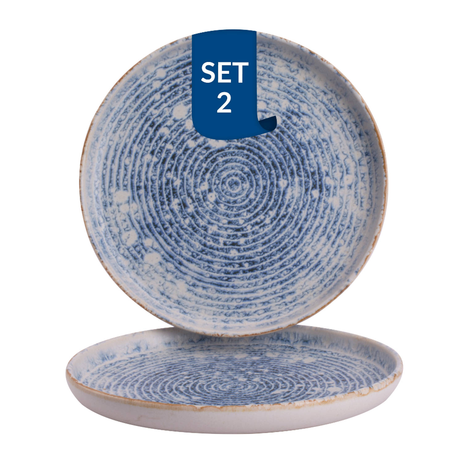 James Cooke Bord Azure Vintage 22 cm Blauw Wit Stoneware 2 stuks