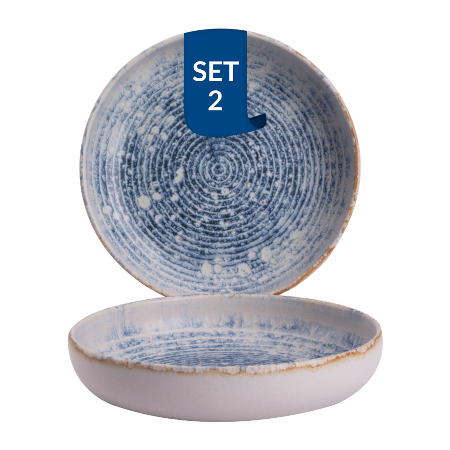 James Cooke Bord diep Azure Vintage 22 cm Blauw Wit Stoneware 2 stuks